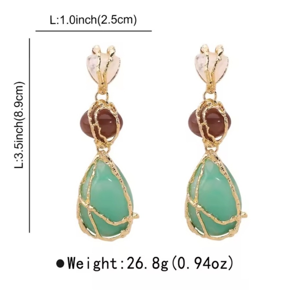 Zara Gold and Green Statement Earrings - Picture 6 of 6